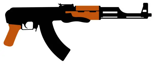 Vector illustration of Assault rifle Kalashnikov, AK-47 machine gun. Silhouette vector illustration