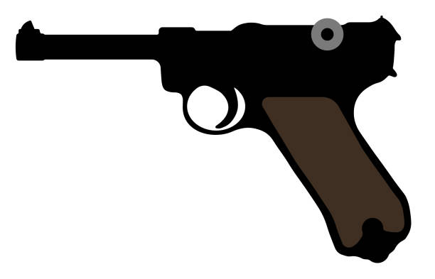 ilustrações, clipart, desenhos animados e ícones de pistola luger, pistola parabellum. arma de silhueta vector - gun handgun silhouette outline