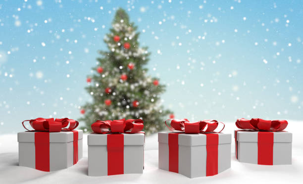 istock christmas tree with christmas presents covered with snow 3d-illustration 1087901290