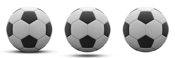 istock black and white soccer ball in three versions, with and without shadow. Isolated on white. 3d render. 1087920050
