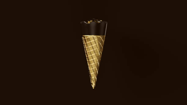 istock Black Ice Cream with Gold Leaf Cone and  Gold Chocolate Chips 1087925758