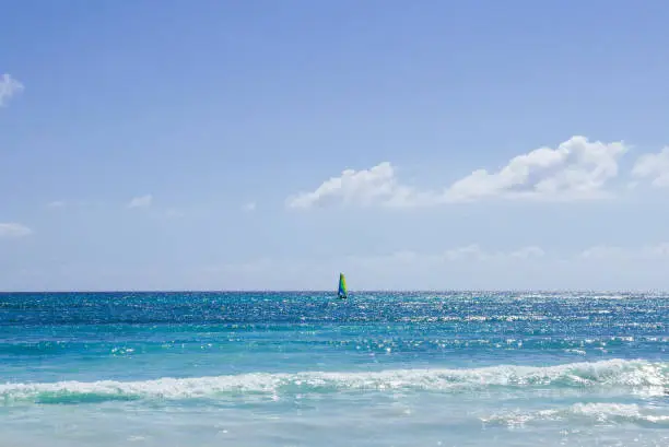 a small boat on the Caribbean Sea