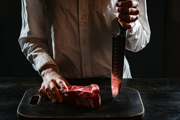 大理石牛リブアイ ステーキ - rib eye steak beef cutting board meat ストックフォトと画像