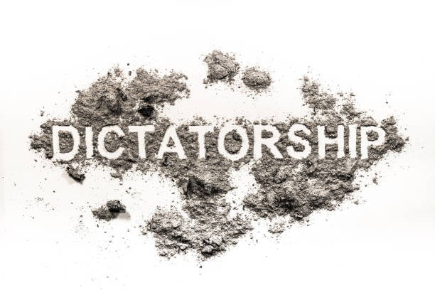 Dictatorship word written in ash, dust, dirt