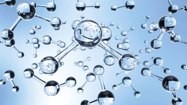 molecole h2o di acqua trasparente che galleggiano nell'acqua - hydrogen molecule white molecular structure foto e immagini stock