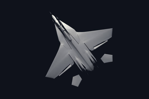 istock Military fighter aircraft on black background. 3D Rendering 1087936854