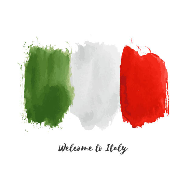 ilustrações, clipart, desenhos animados e ícones de ícone de bandeira itália vector aquarela país nacional. - italiano