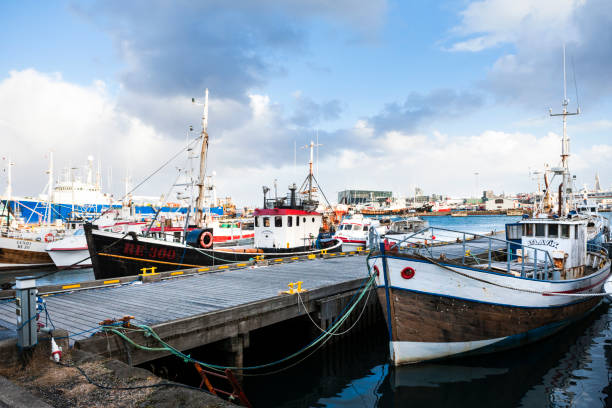 Ships at Old Harbor in Reykjavik the capital of Iceland.
