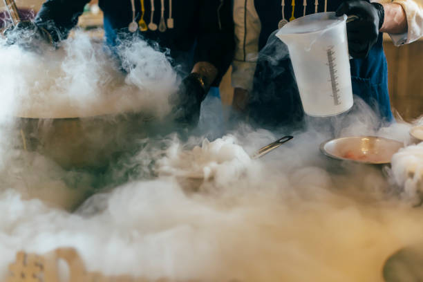 Cooking homemade ice cream with Liquid nitrogen stock photo