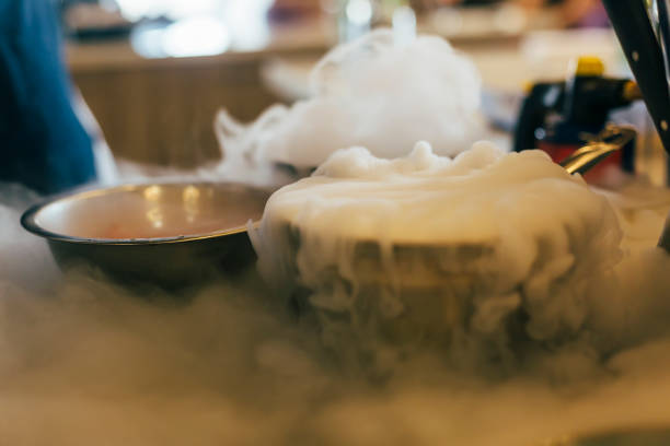 Liquid nitrogen for cooking culinary masterclass stock photo