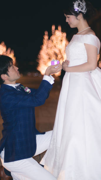 istock Man giving a present box to his wife at night 1087951688