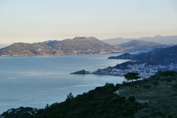istock View over the coastline at sunset in Samos, Greece 1087959336