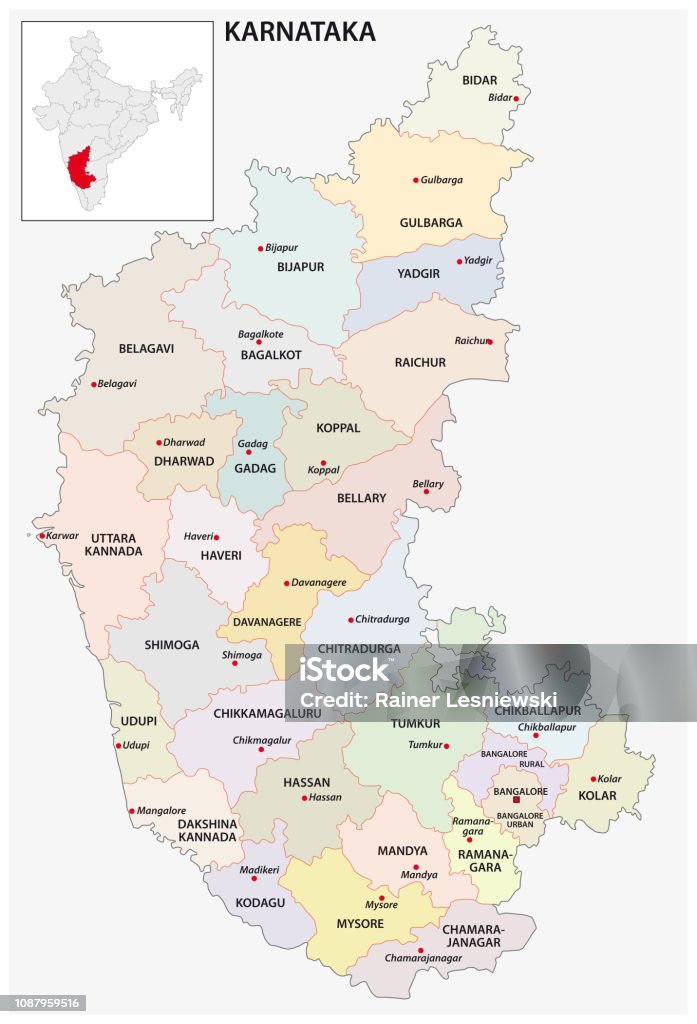 Administrative And Political Map Of Indian State Of Karnataka India Stock  Illustration - Download Image Now - iStock