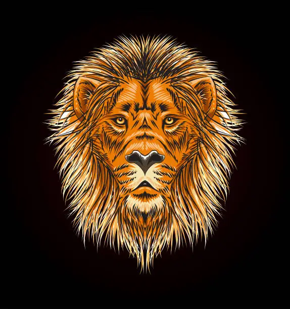 Vector illustration of Lion head with mane - vector sketch style illustration