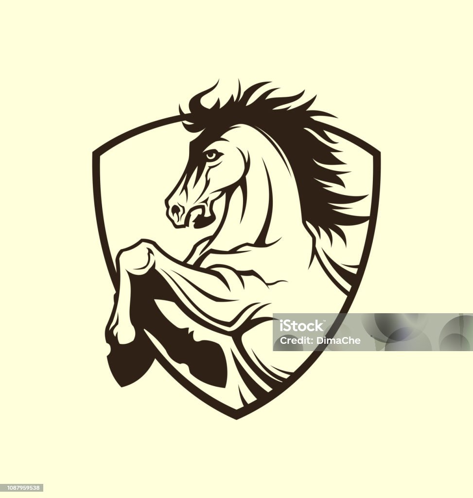 Horse symbol on shield - vector cut out stencil Horse symbol on shield - vector cut out stencil label Horse stock vector