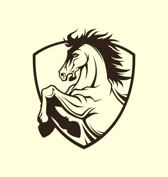 Vector illustration of Horse symbol on shield - vector cut out stencil