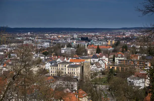 Cityscape of the town of Ravensburg in southern Germany by day.
