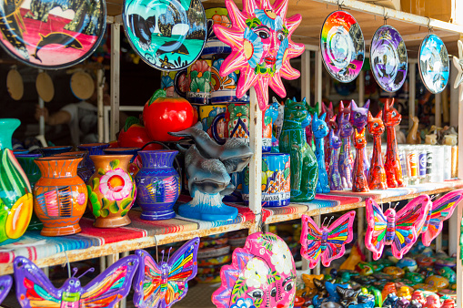 These are some of the goods and crafts available for sale at a marketplace in Cabo San Lucas, Mexico.  The market was close to the marina hoping to lure in tourists for a purchase.