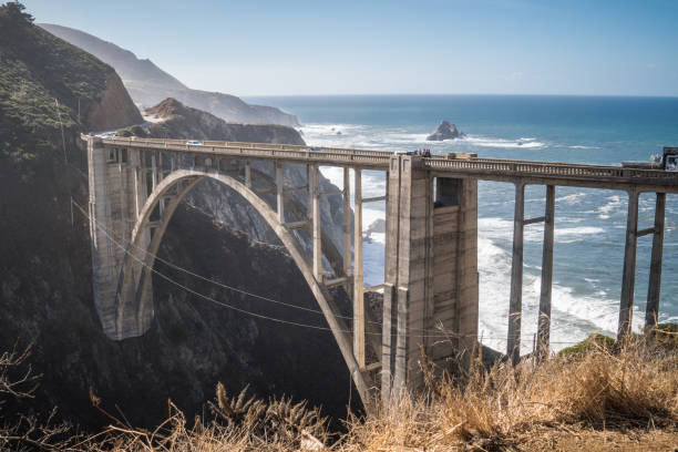 The Bixby Bridge, in Big Sur California The Bixby Bridge, in Big Sur California, is one of the well known landmarks on the Pacific Coast Highway (also known as California State Route 1) Bixby Creek stock pictures, royalty-free photos & images