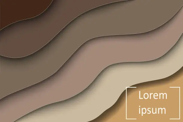 Vector illustration of Slabs in the form of slow waves on different levels with shadow carved from cardboard in brown and body colors.