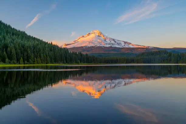 Photo of Sunset at Trillium Lake and Mount Hood reflections
