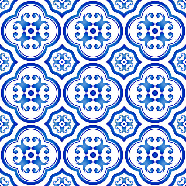 вектор шаблона плитки - spanish culture pattern tile backgrounds stock illustrations