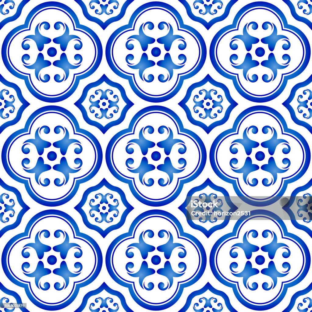 tile pattern vector tile pattern, ceramic decorative blue and white background, Chinese porcelain indigo backdrop decor vector illustration Italian Culture stock vector