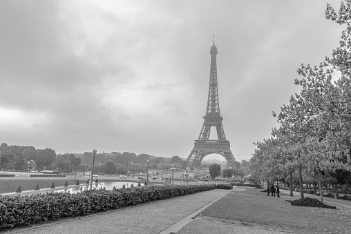 A glance at the Eiffel Tower during a stroll in Paris, France.