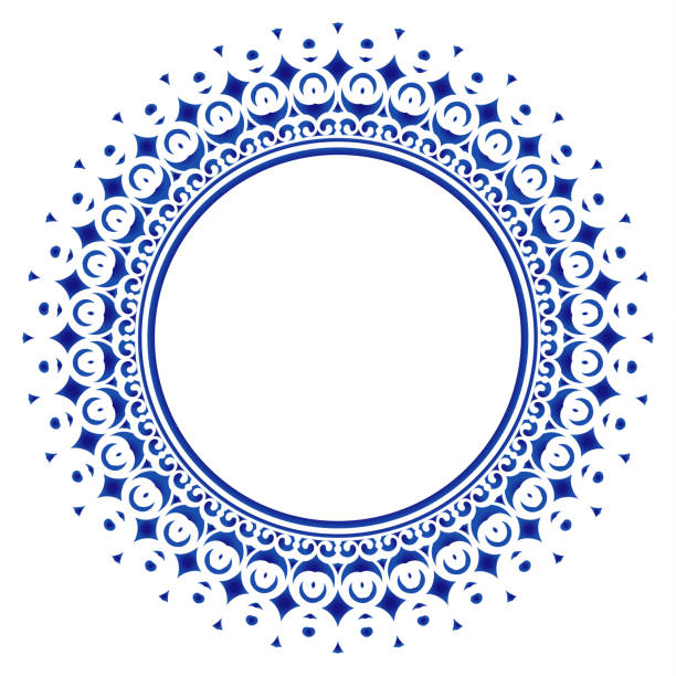 ilustraciones, imágenes clip art, dibujos animados e iconos de stock de mandala de marco redondo decorativo - royal blue