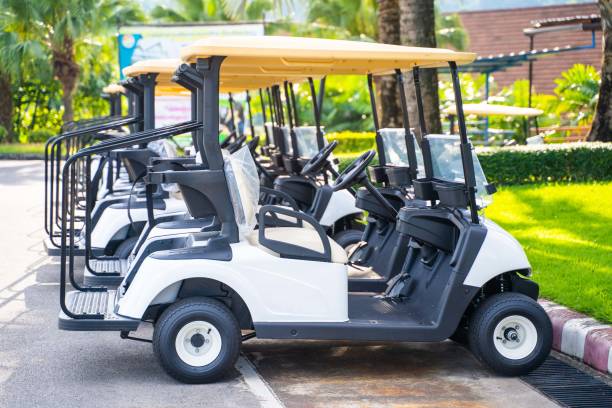 istock white golf car at golf court 1088023312