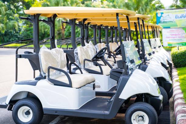 istock white golf car at golf court 1088023314