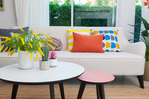 istock cactus and flower vase on white table in living room. 1088023706