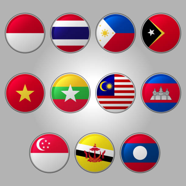 illustrazioni stock, clip art, cartoni animati e icone di tendenza di set di bandiere del sud-est asiatico - sud est asiatico