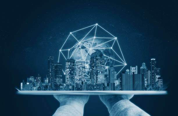 istock Augmented reality technology, Digital tablet with smart city and global network connection. Element of this image are furnished by NASA 1088042024