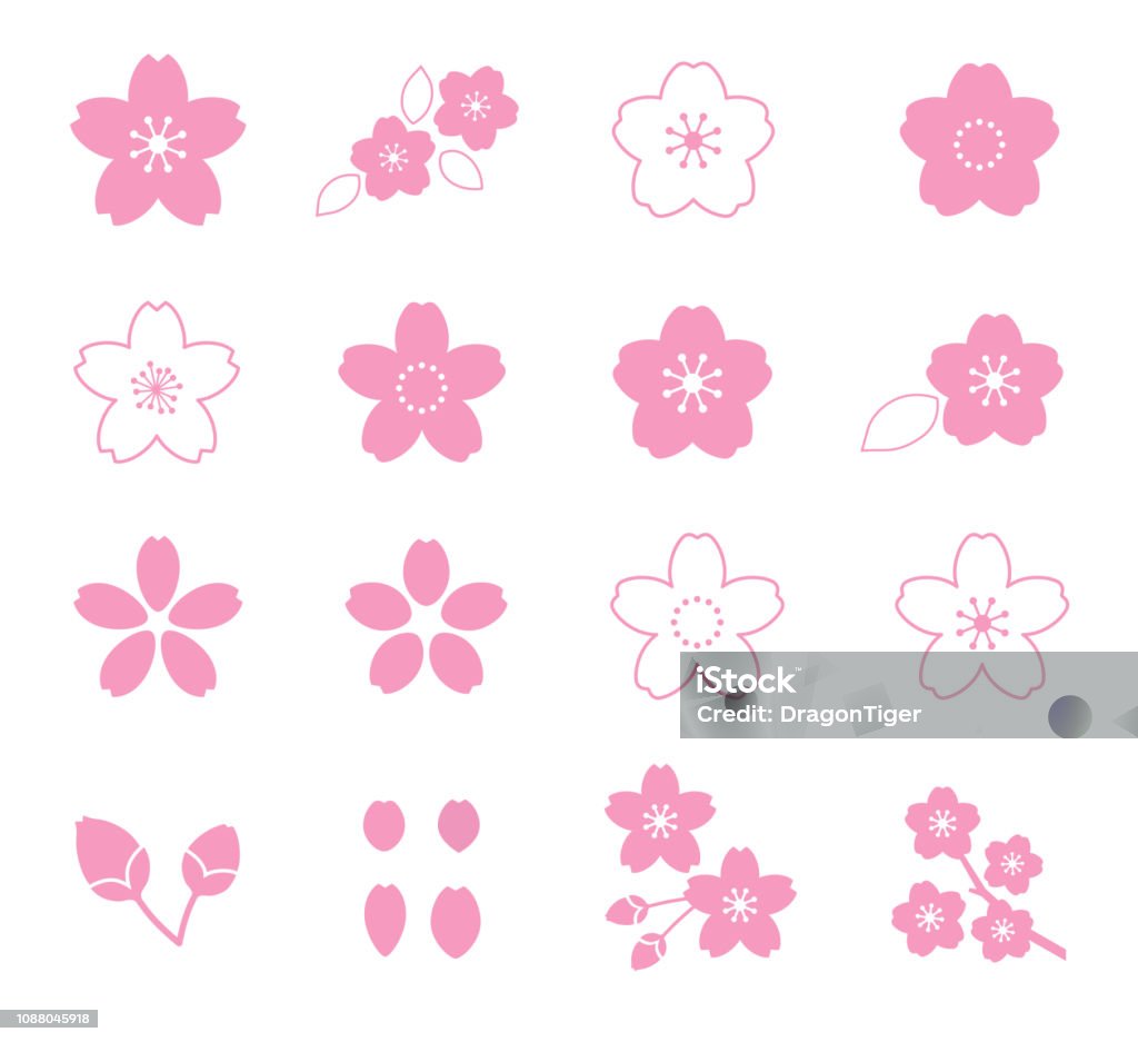 Cherry Blossom Flower Icon Set Cherry Blossom stock vector