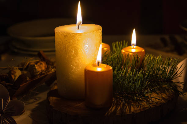 istock Christmas wreath with burning candles 1088054140