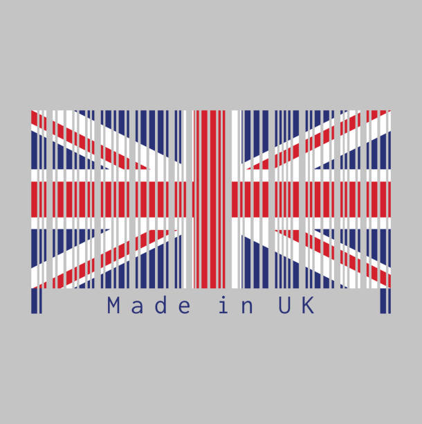 ilustrações de stock, clip art, desenhos animados e ícones de barcode set the color of uk flag, union jack and text: made in uk. - european union flag flag backgrounds star shape