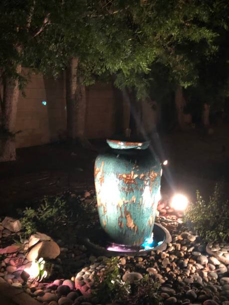 istock Garden fountain night lighting 1088056326
