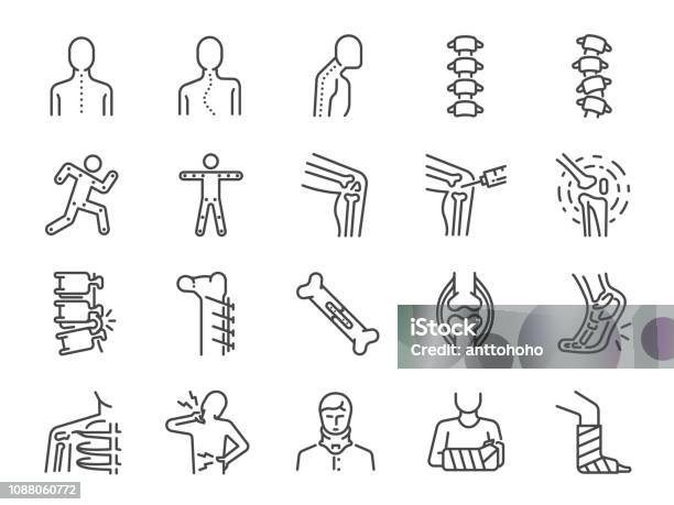 Orthopedics Line Icon Set Included The Icons As Osteoarthritis Medical Rehab Plantar Fasciitis Back Injuries Fracture And More Stock Illustration - Download Image Now