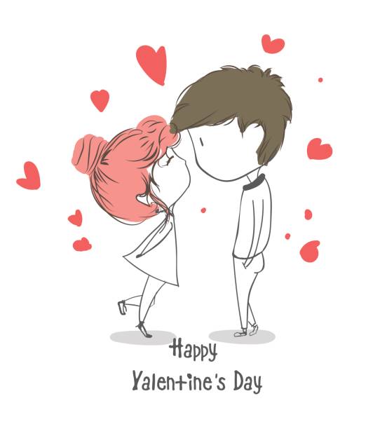 happy valentine's day cute cartoon kartka z życzeniami kartka z sercem twórcze ręcznie rysowane wektor karty zimowej, elementy, miłość - cherry valentine stock illustrations