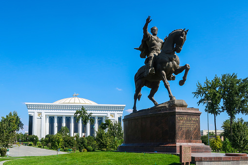 Statue of the 14th Century Uzbek Leader Amir Temur (Timur) on Amir Timur Square (Maydoni) in the Center of Tashkent, Uzbekistan - 22 July 2016