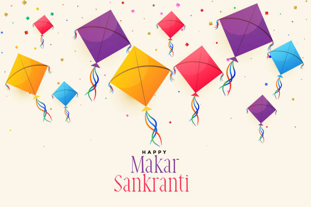 colorful flying kites for makar sankranti festival colorful flying kites for makar sankranti festival happy pongal pics stock illustrations