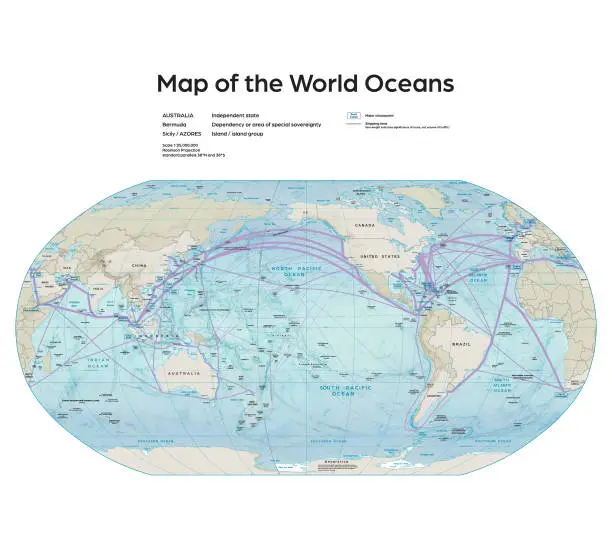 Vector illustration of Map of the World Oceans