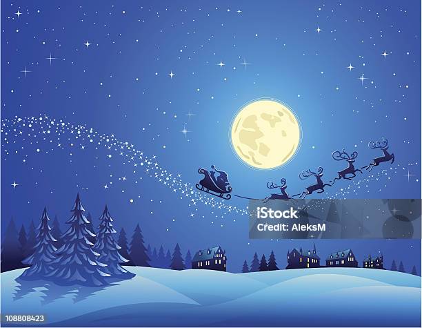 Santa Sleigh Into The Christmas Sky Stock Illustration - Download Image Now - Christmas, Santa Claus, Animal Sleigh