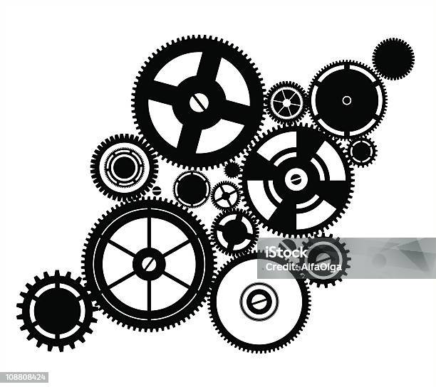 Clockwork Stock Illustration - Download Image Now - Gear - Mechanism, Watch - Timepiece, Black Color