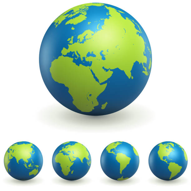 World Globe 3D Signs Set World Globe 3D Signs Set Isolated on White Background. Earth Planet Icons Collection. International Business Design Element. Vector Illustration. planet earth africa stock illustrations