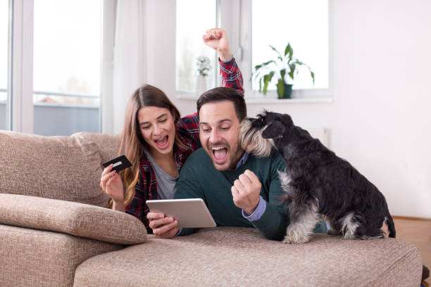 Couple buying online at home