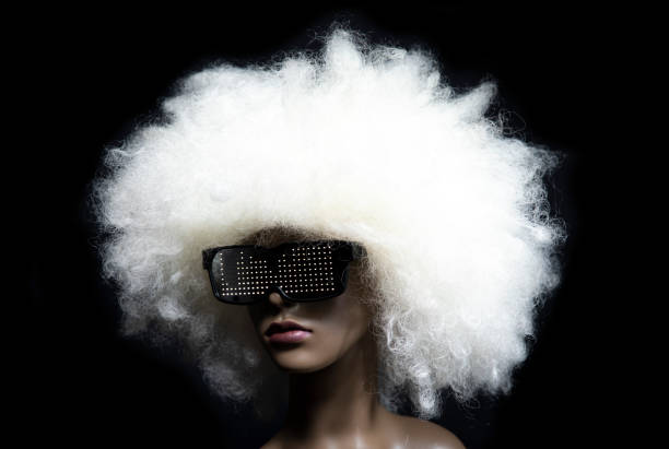 mannequin head with LED sunglasses amazing mannequin with LED sunglasses. very 1980"u2019s retro. not a real model, this is a mannequin head vintage of burlesque dancers stock pictures, royalty-free photos & images