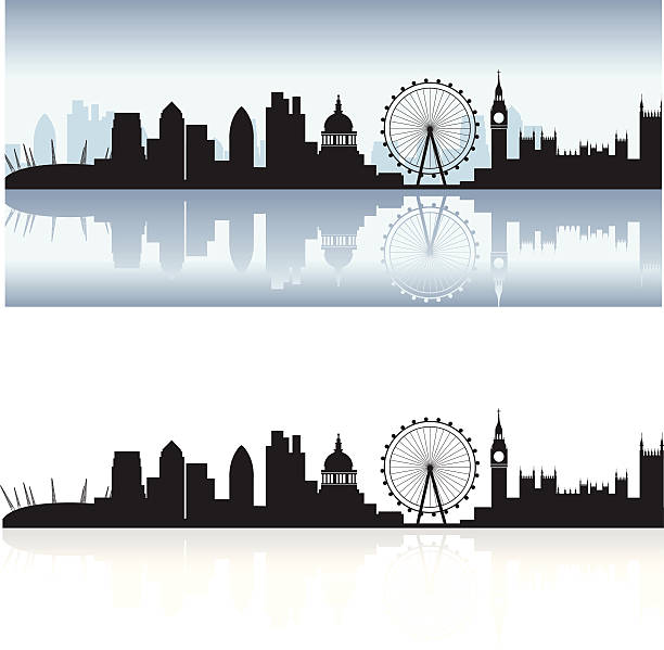 london skyline and reflection london skyline including all the tourist attractions as a detailed black silhouette with the thames reflection tower 42 stock illustrations