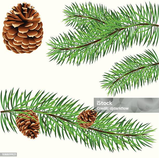 Pinecone And Pine Branches Stock Illustration - Download Image Now - Branch - Plant Part, Brown, Christmas